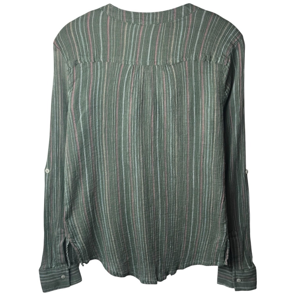 Carve Designs Dylan Gauze Shirt Cotton Striped Green Coastal Travel Comfort S - Picture 6 of 11